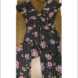 SOLD NWT Black & White Stripe Floral Pants Jumpsuit
